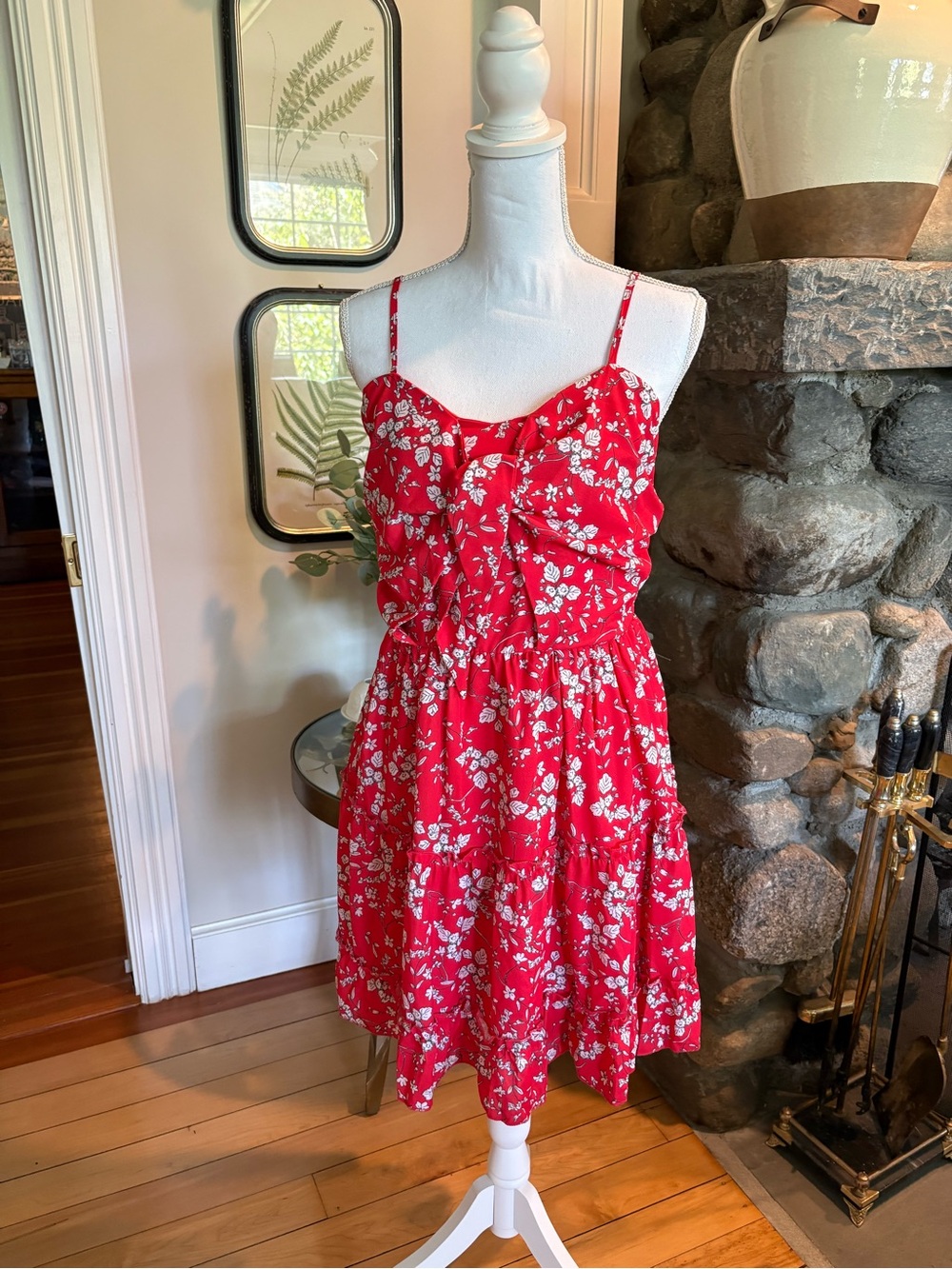 Red Floral Spaghetti-Strap Mini Dress